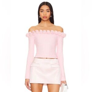 Majorelle Jalin Rosette Sweater Baby Pink Off Shoulder Revolve XXS